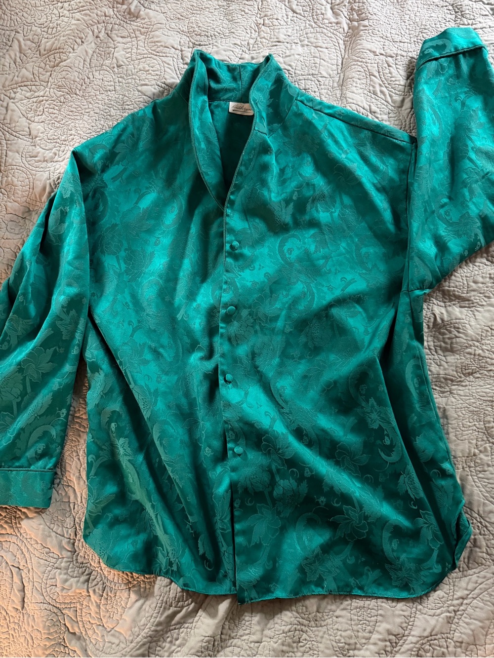 Vintage Catherine’s Satin Jacquard Button-Up Blouse or PJ Top- size 3x